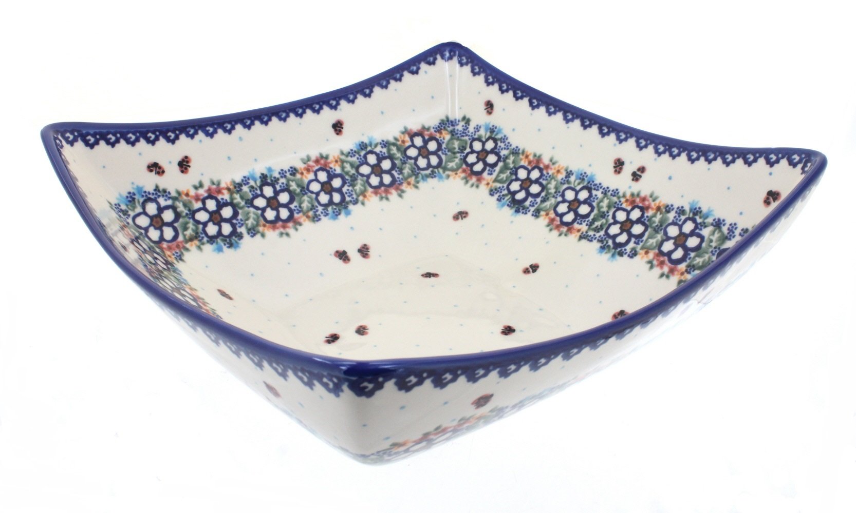 Blue Rose Polish Pottery Scarlett Large Square Serving Bowl - Handmade Ceramic Dish for Salads, Pasta, and Entertaining - Perfect for Dinner Parties and Holiday Gatherings