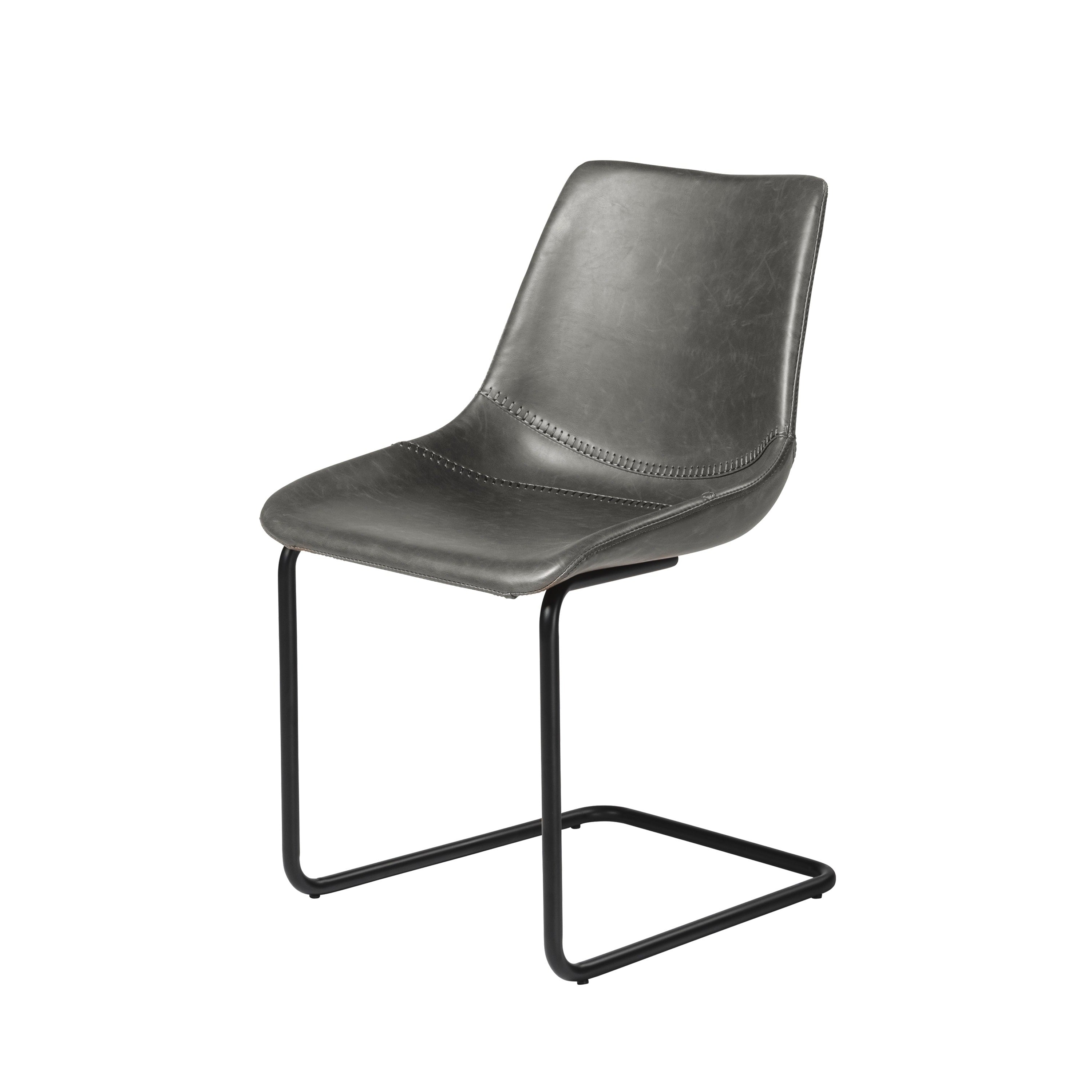 Flynn Side Chair Set of 2 - Genuine Leather Upholstery & Coated Metal Legs - Modern Dining Room, Kitchen, or Office Seating