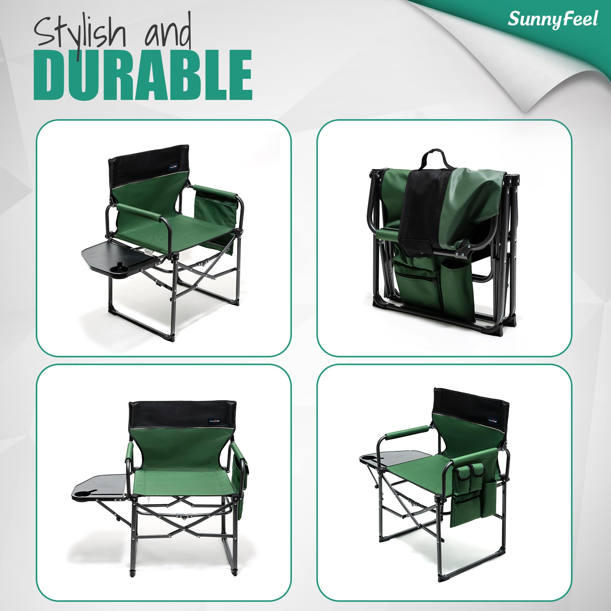 **SUNNYFEEL Heavy Duty Oversized Folding Camping Chair with Side Table & Pocket - Portable Outdoor Chair for Beach, Fishing, Picnic, Concert, Lawn & Travel - Perfect for Camping, Backyard Relaxing & Outdoor Adventures**