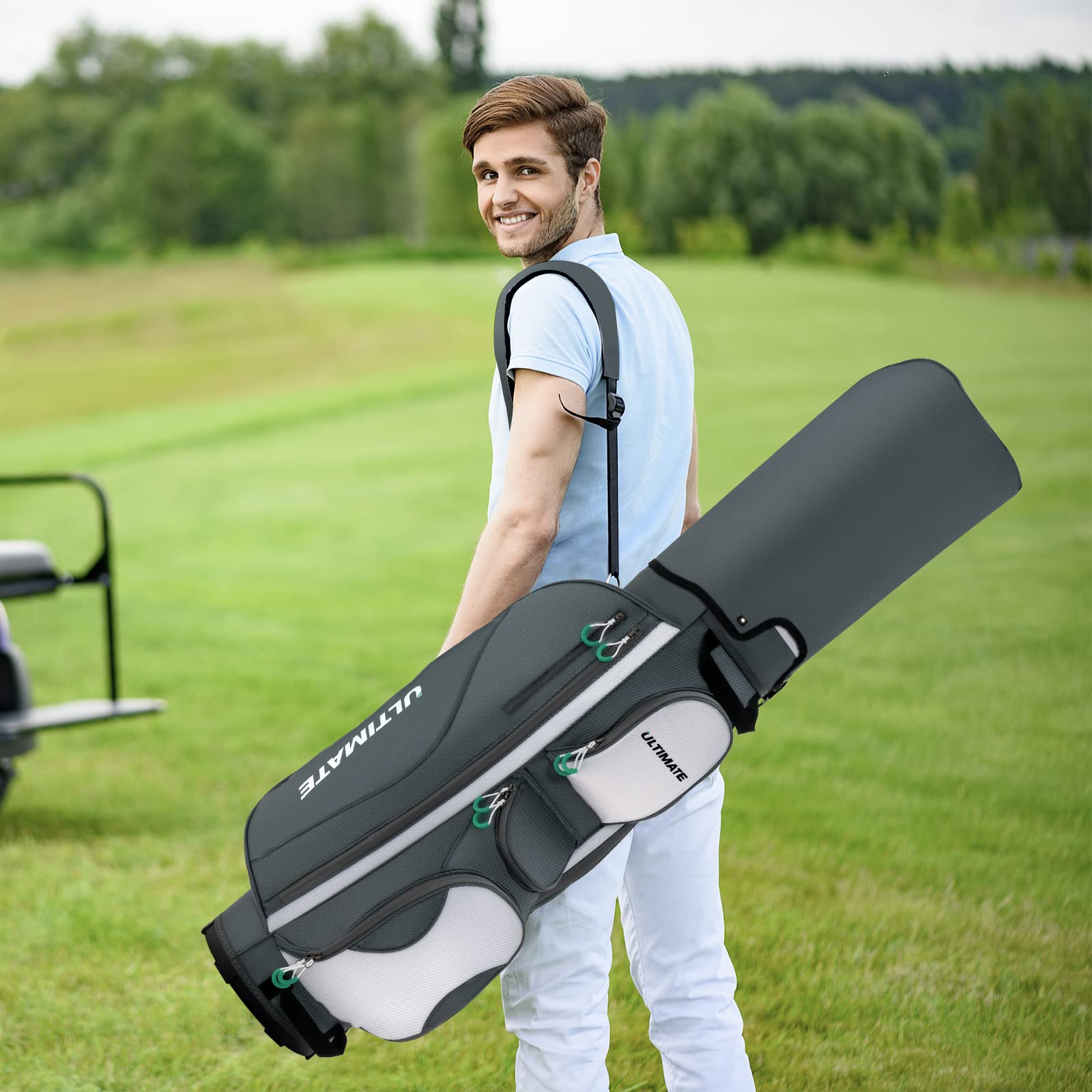 GYMAX 14-Way Golf Stand Bag with Rain Hood, 7 Zipper Pockets & Cooler - Lightweight Durable Golf Cart Bag for Men & Women - Perfect for Tournaments, Driving Range & Weekend Golf Outings