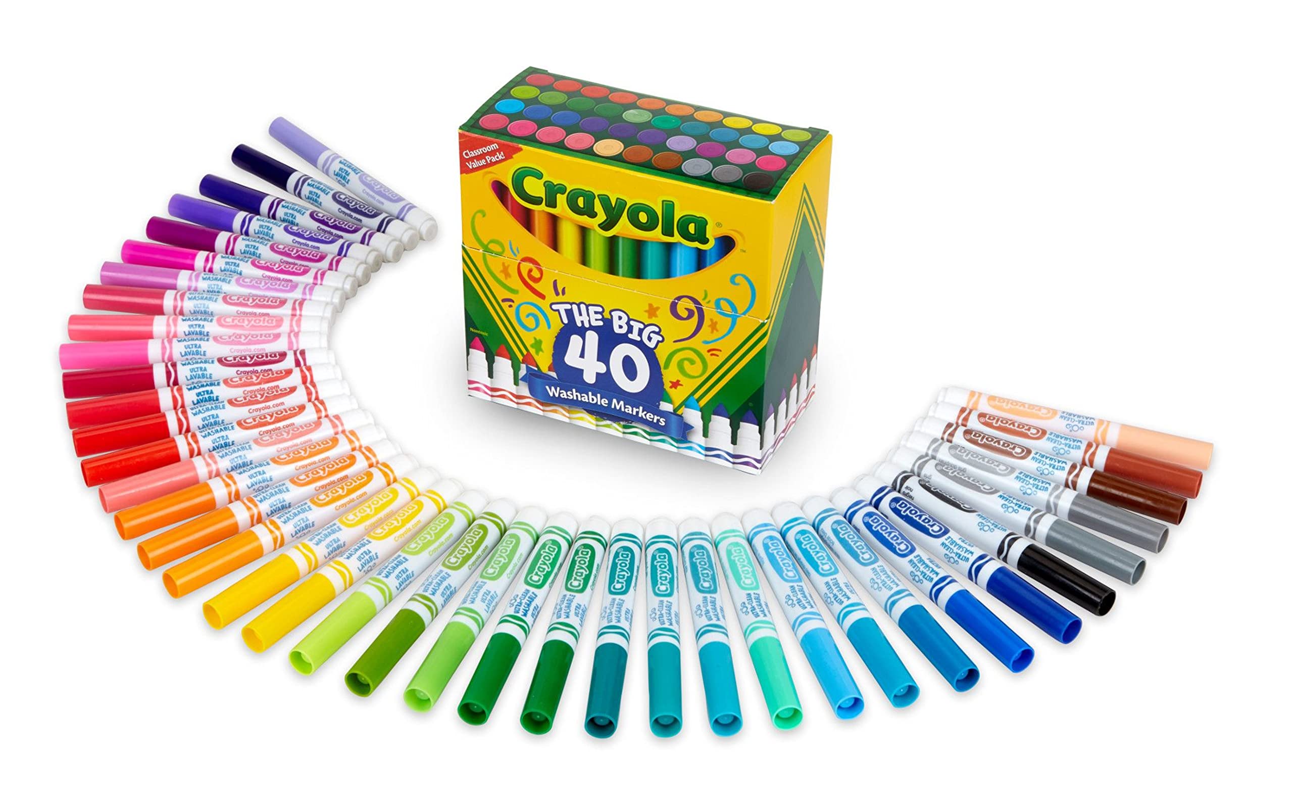 Crayola Ultra Clean Washable Markers Set - 40 Classic Colors for Kids | Non-Toxic School Supplies, Classroom Art Tools & Back to School Gifts | Perfect for Drawing, Coloring Books, Projects & Creative Learning Activities