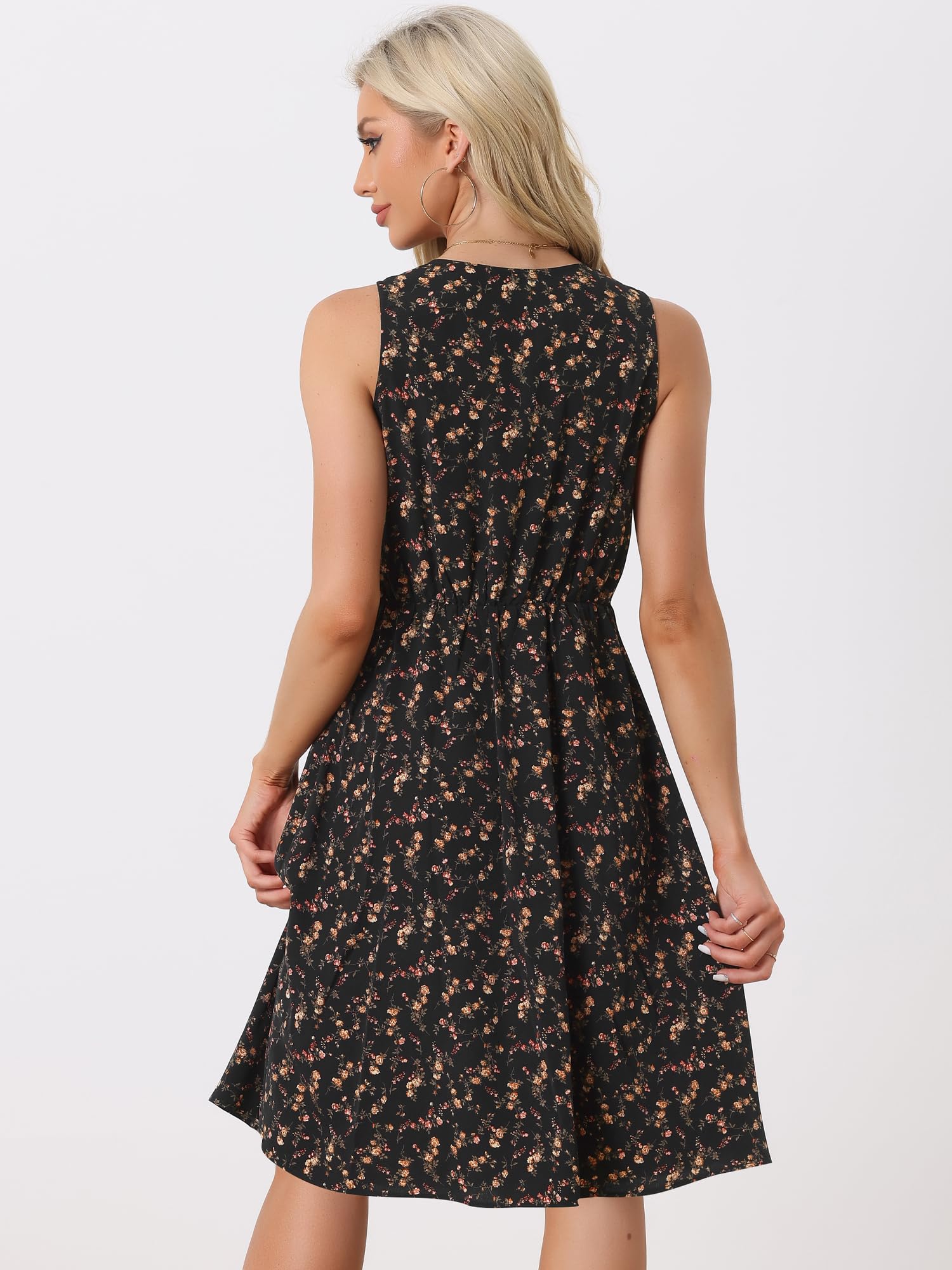 Allegra K Women's Floral Midi Dress - Sleeveless Summer Wedding Guest Dress for Easter, Bridal Shower & Garden Party | A-Line Flowy Casual Church Dress