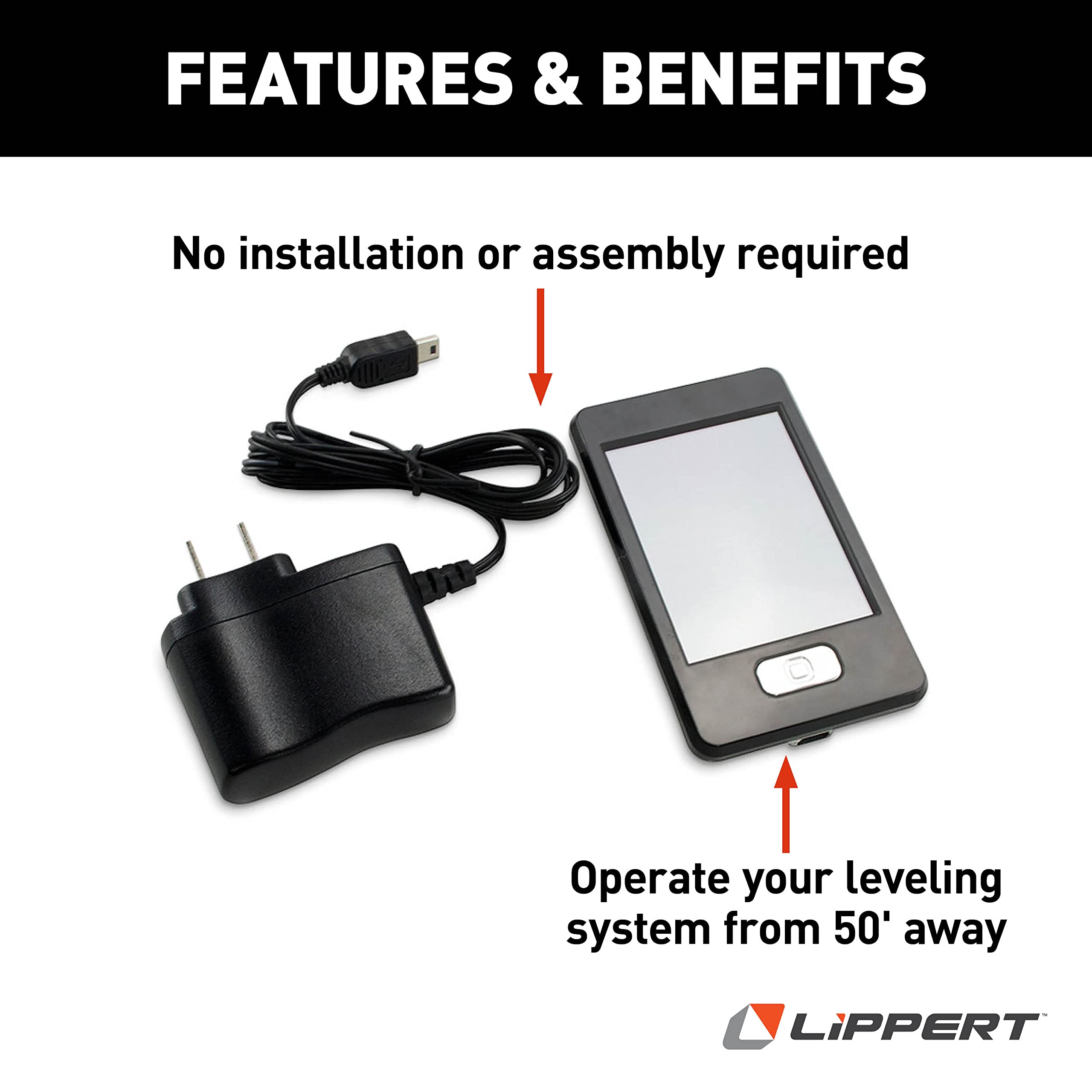 Lippert Components 358601 Replacement Remote & Charger - Black | Compatible with RV Awning & Slide-Out Systems | Perfect for Outdoor Camping & Travel Accessories