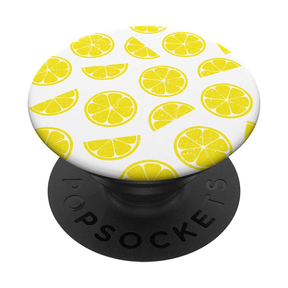 Lemon Slice Pattern Yellow White PopSockets Phone Grip & Stand - Perfect Fruit Lover Gift for iPhone, Samsung & Tablets - Great for Kitchen, Office & Summer Beach Outings