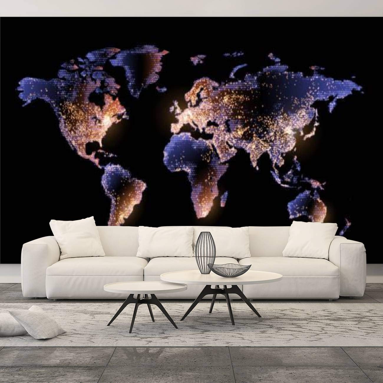 Vector Map of Planet Earth from Space - Black Background Canvas Print Wall Mural | Peel & Stick Self-Adhesive Wall Sticker | Large Removable Wallpaper for Bedroom & Living Room Decor | Perfect for Home Office, Kids Room & Dormitory