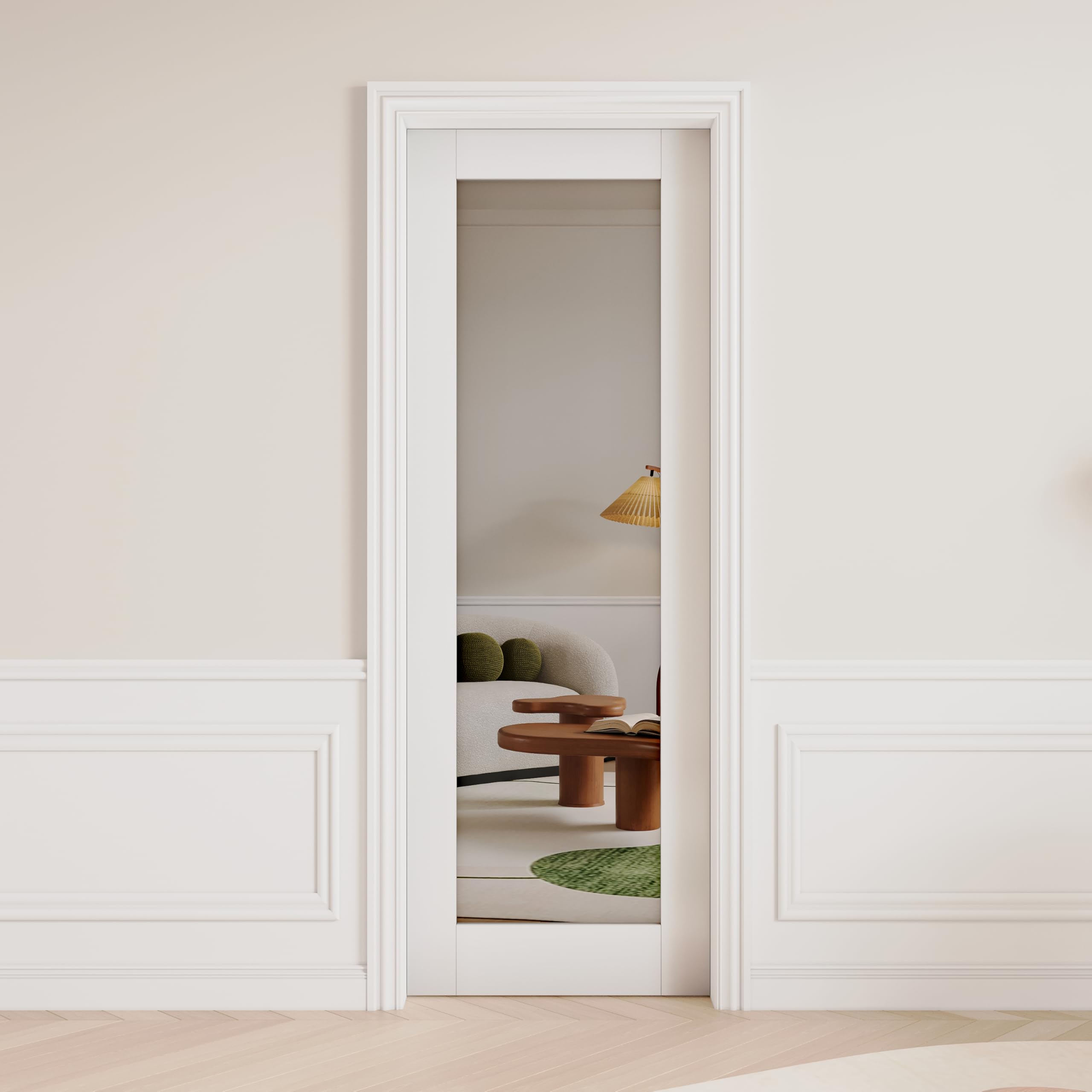 WINSTELLAR 32x80 Mirrored Slab Door - Paintable Interior Shaker Style for Living Room, Pantry & Laundry - Prehung or Pocket Door Ready - White Prefinished - Perfect for Modern Homes & Closet Doors
