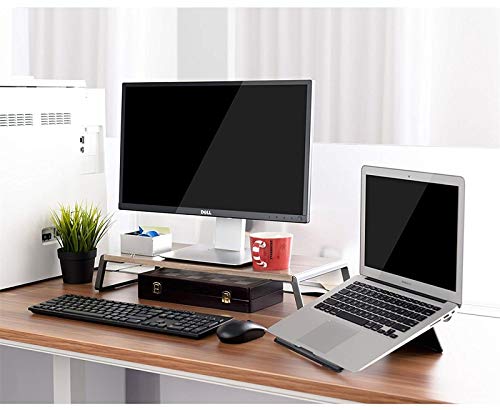 Premium Metal Monitor Stand Riser for iMac & MacBook - Space-Saving Dark Wood Grain Laptop Accessory with Sturdy Platform - Perfect for Home Office, Gaming Setup & Workspace Organization (Black)