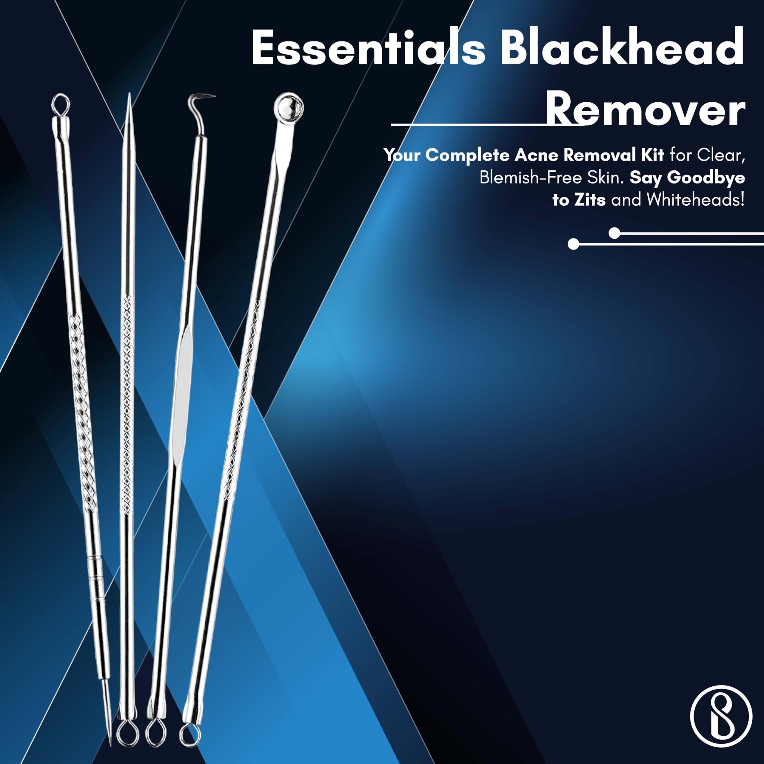 Beauté Secrets Blackhead & Acne Removal Kit - 4 Piece Stainless Steel Comedone Extractor Tools for Face & Nose - Pimple Popper Set for Women & Men - Perfect for Home Skincare & Blemish Treatment