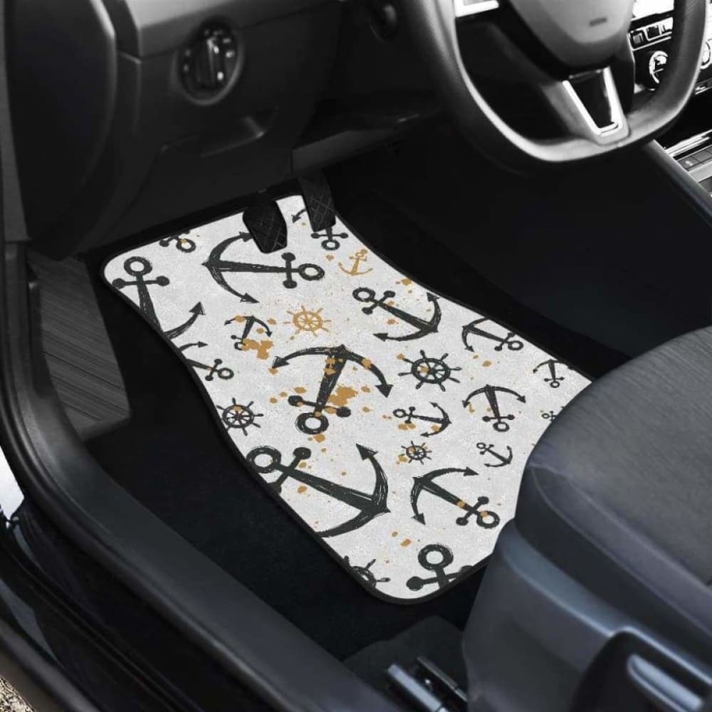 Premium Car Floor Mats - Anchors & Rudders Pattern (Front & Back) - Non-Slip All-Weather Protection - Perfect for SUVs, Trucks & Sedans - Model 192609 - Ideal for Daily Commute & Road Trips