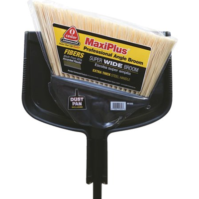 MaxiPlus® Heavy Duty Angle Broom with Dust Pan - 24 Inch Wide Bristles for Hardwood Floors, Tile & Outdoor Use - Ideal for Home Cleaning, Garage, Patio & Driveway
