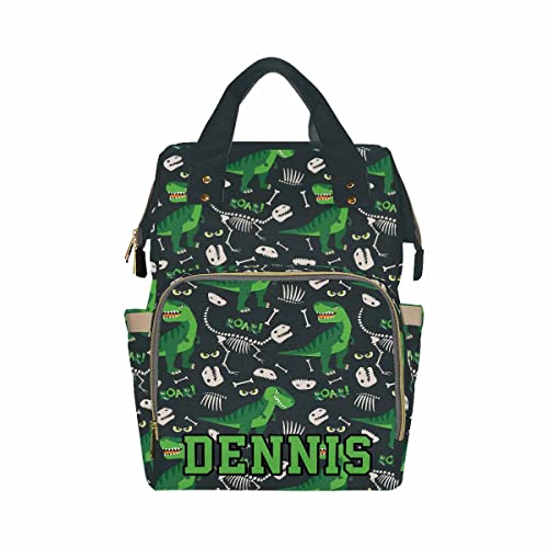 Custom Dinosaur Fossil Black Diaper Backpack for Moms - Personalized Text, Nursing Baby Bag, Travel Daypack & School Bag - Perfect for Shopping, School, Travel & Casual Outings - Ideal Gift for Moms & Girls