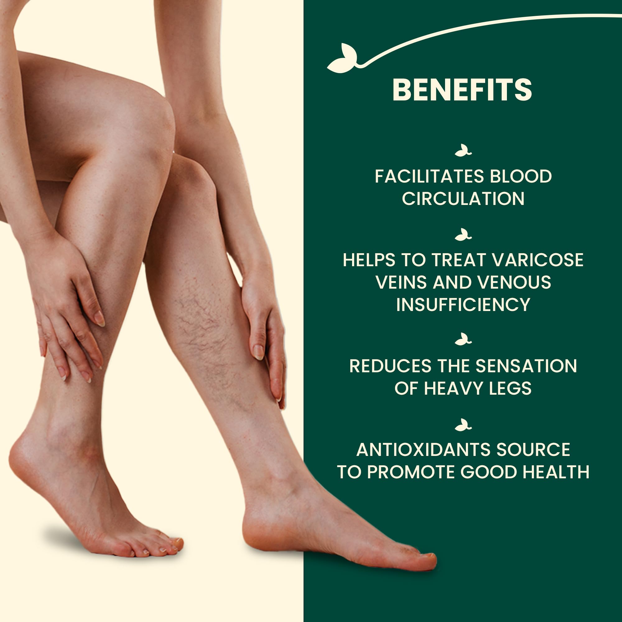 Feminex Healthy Legs 60 Capsules - Natural Circulation & Vein Support Supplement with Horse Chestnut Extract for Varicose Veins Relief & Blood Flow - Perfect for Women with Leg Discomfort, Swelling or Long Standing Hours