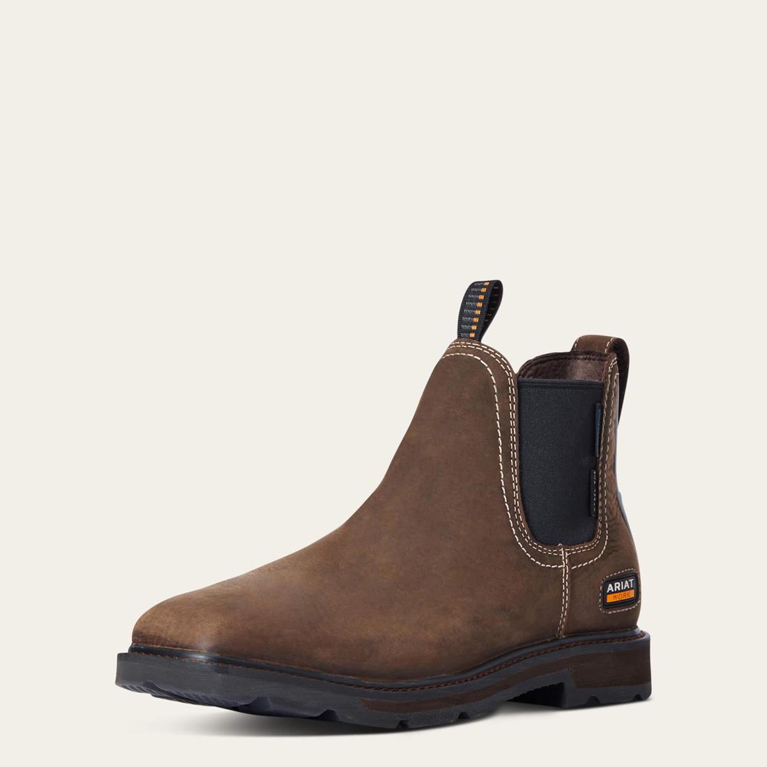 **Durable Steel Toe Waterproof Chelsea Work Boots for Men - Slip-Resistant & Comfortable - Ideal for Construction, Landscaping & Outdoor Work (Brown)**