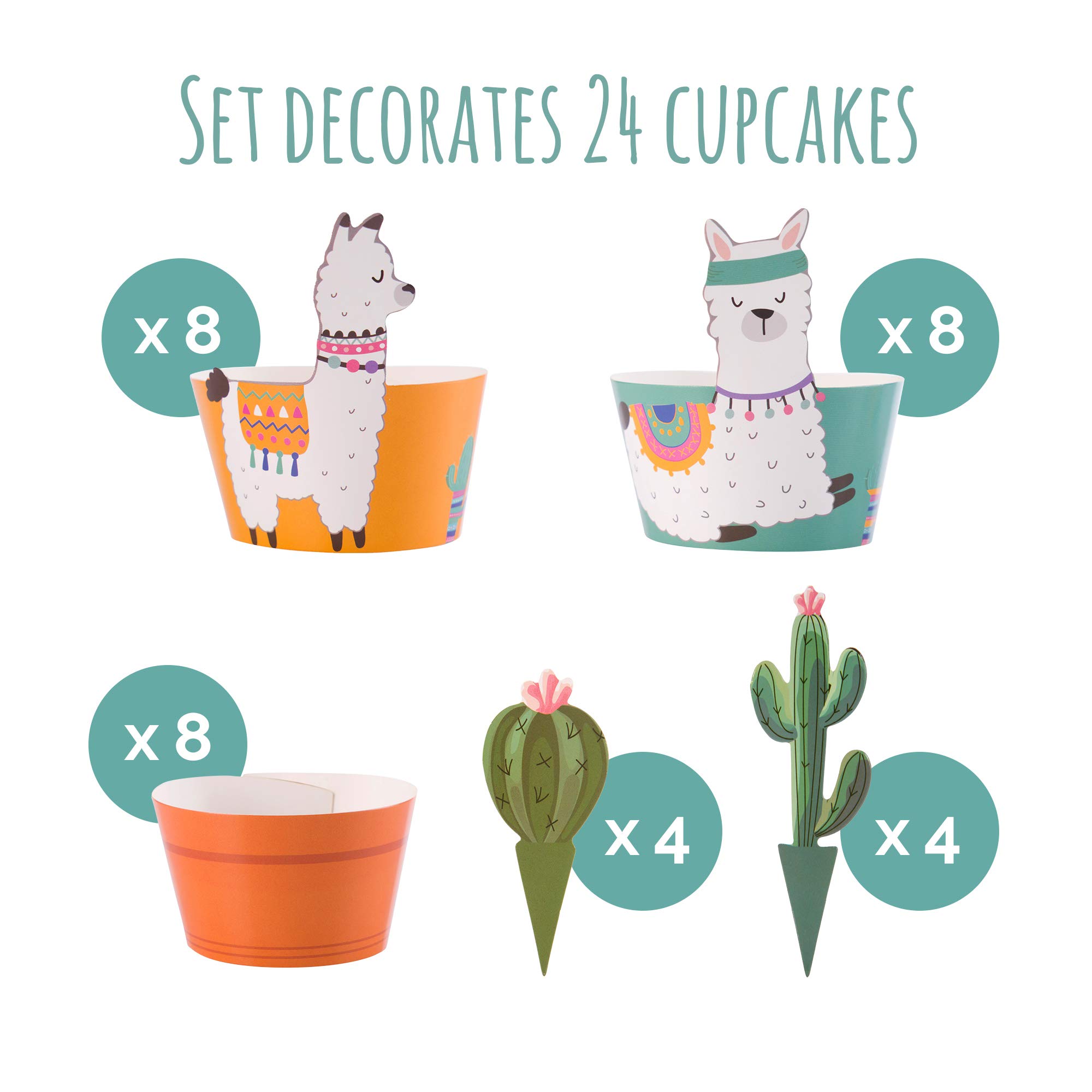 Pop Fizz Designs Cactus & Llama Cupcake Decorations Set - 24pcs Party Toppers & Wrappers for Bachelorette, Birthday, Baby Shower | Perfect for Desert Theme Parties & Southwest Celebrations