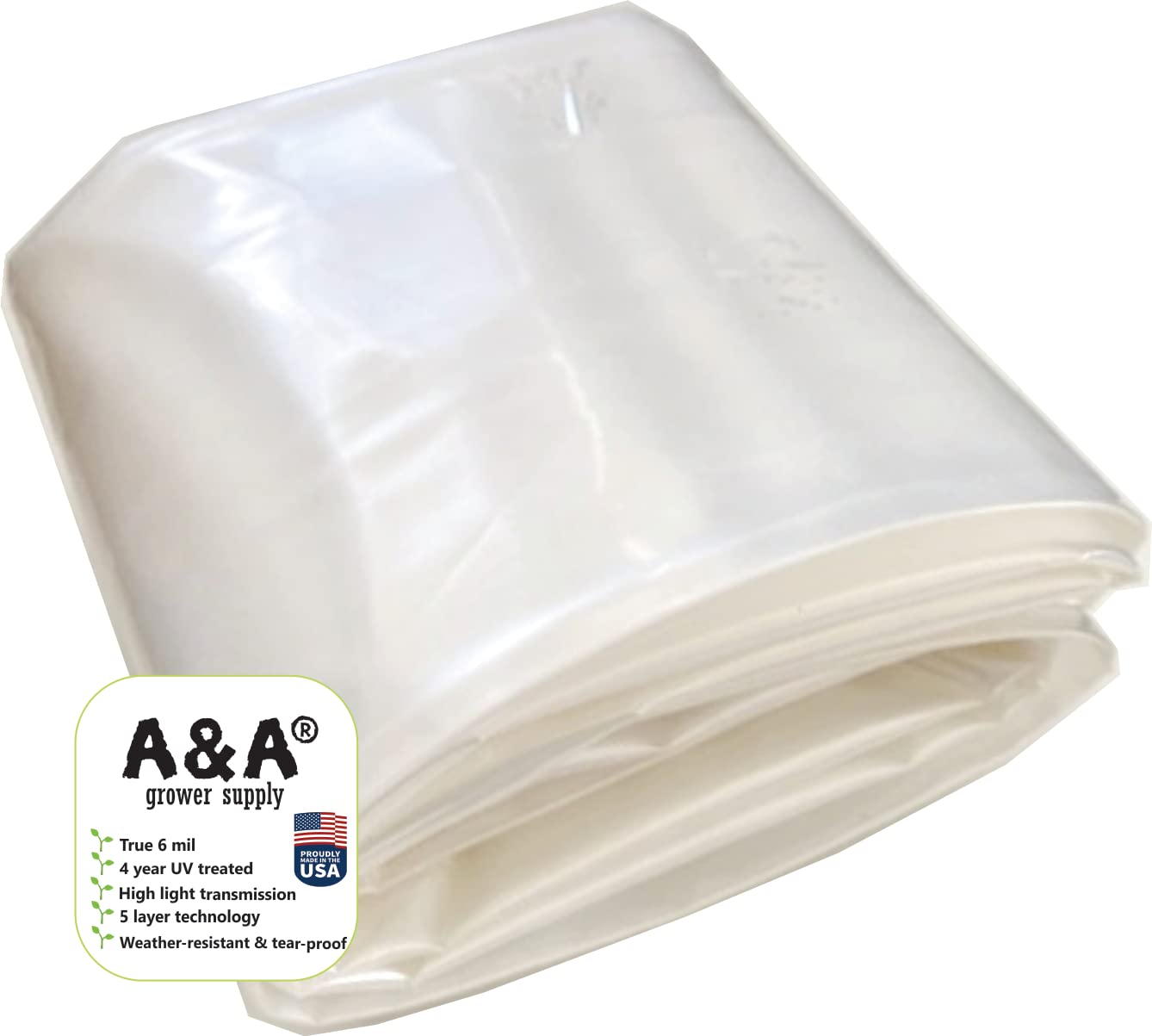 UV-Resistant 6 Mil Clear Polyethylene Greenhouse Plastic Film - 4 Year Lifespan, 25 ft x 40 ft - Ideal for Plant Protection, Gardening & Commercial Greenhouses | A&A Green Store