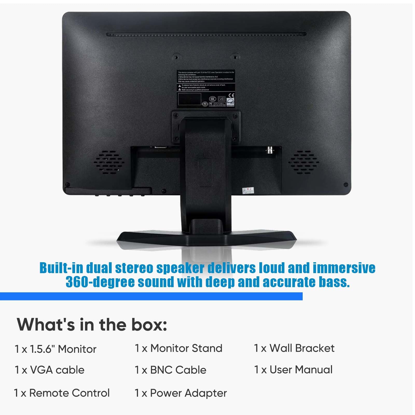 15.6 Inch 60Hz Full HD 1920x1080 Computer Monitor - Widescreen 16:9 Office PC Display with HDMI/VGA Inputs - VESA Mountable Gaming & CCTV Monitor for Raspberry Pi, Home Office & Workstation Use