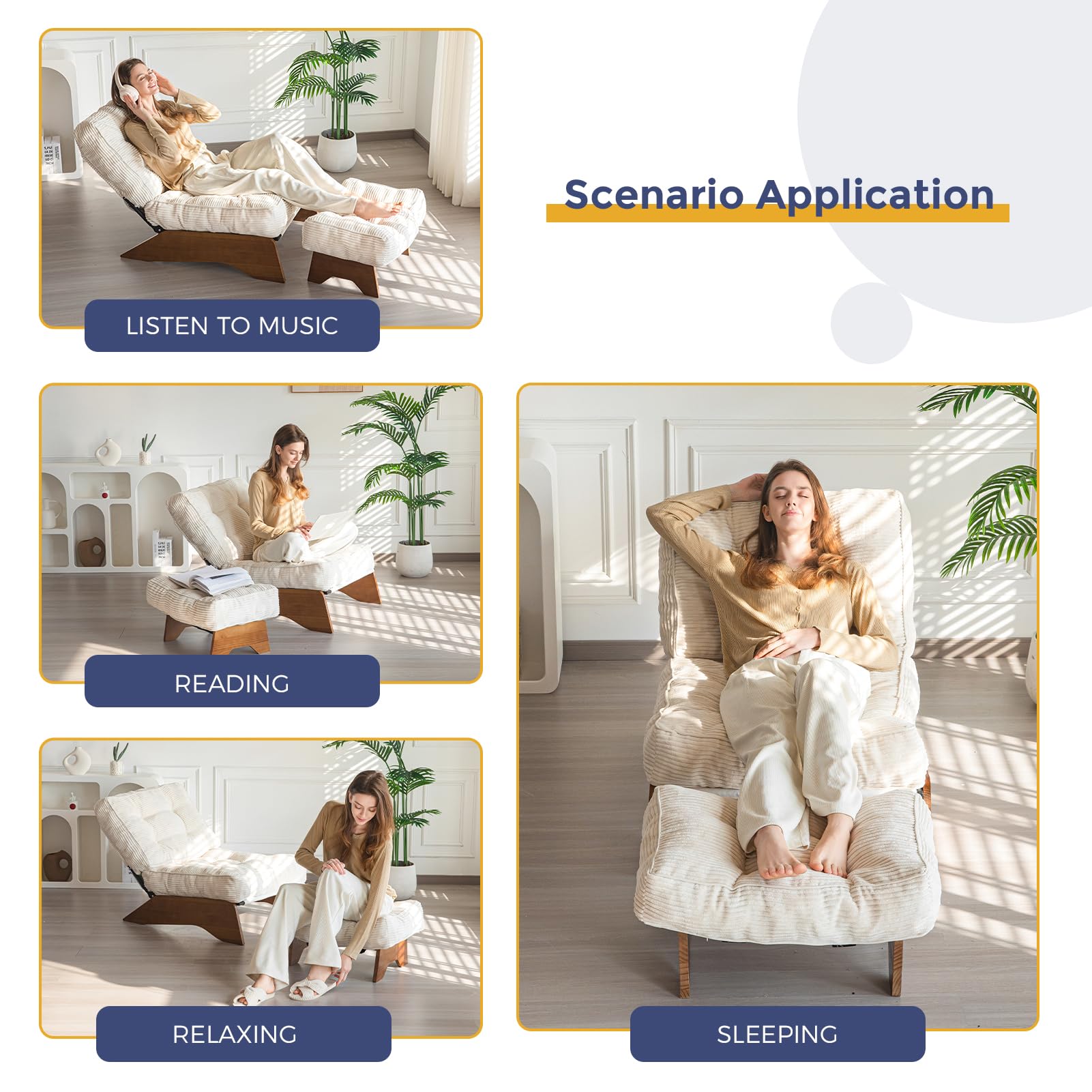 MAXYOYO Adjustable Accent Chair with Ottoman Set - Tufted Lounge Chair in Beige for Living Room, Bedroom & Office Comfort