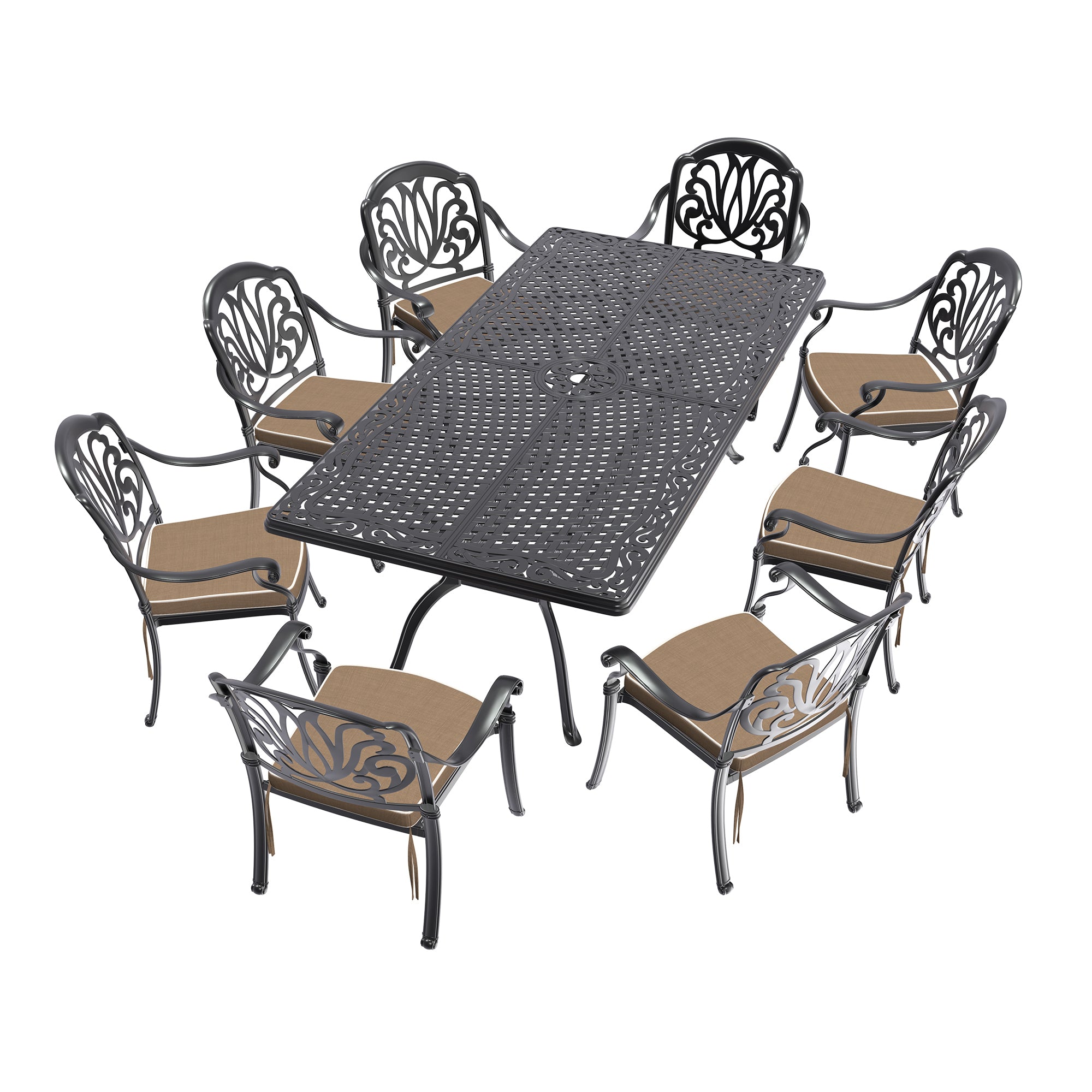9-Piece Cast Aluminum Patio Furniture Set with Cushions - Outdoor Dining & Lounge Chairs - Durable Weather-Resistant Garden Furniture for Backyard, Poolside & Patio Use