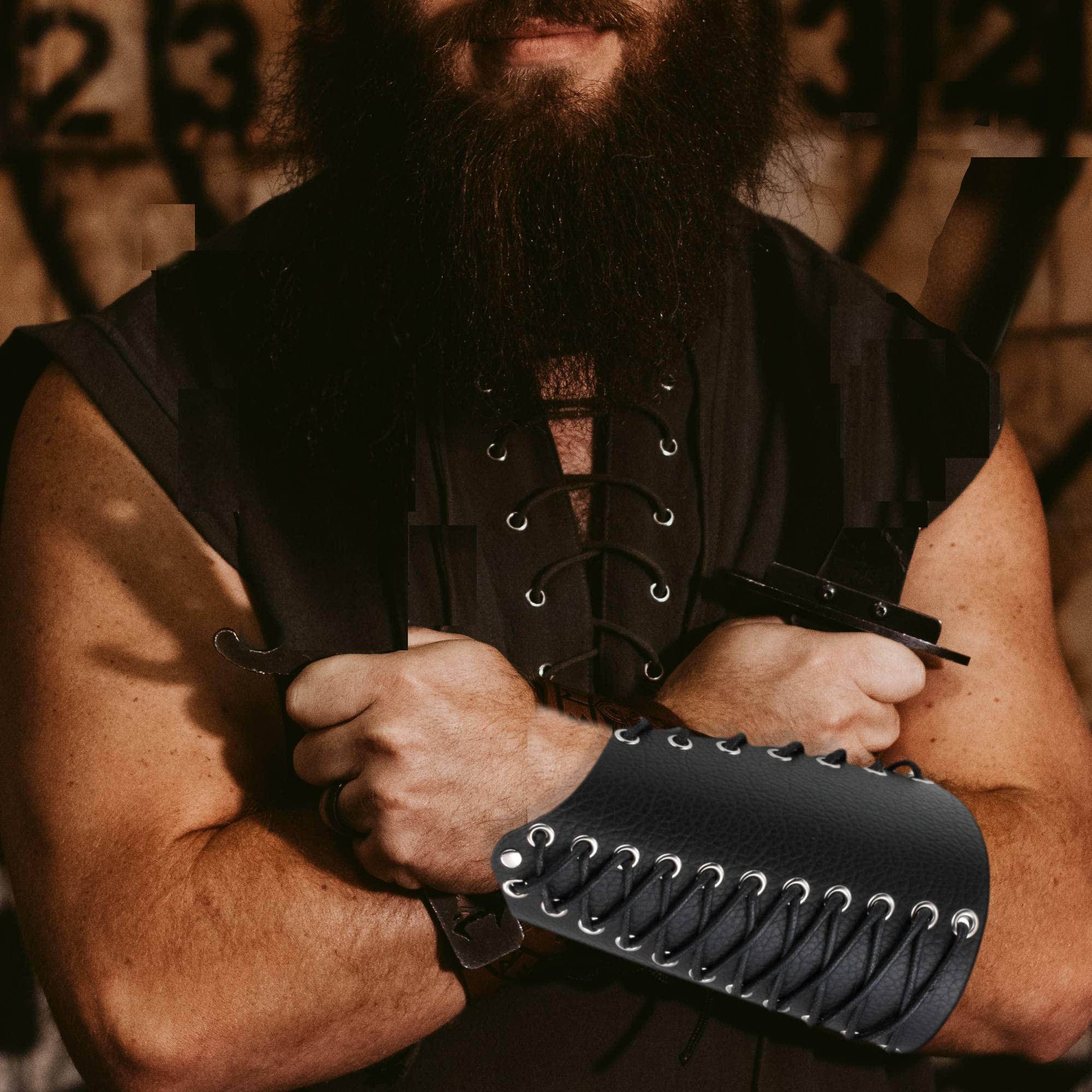Medieval Faux Leather Gauntlet Bracers - Arm Guards for Cosplay & LARP Costumes - Adjustable Wrist Cuffs for Men & Women - Perfect for Renaissance Fairs, Theater Performances & Fantasy Events