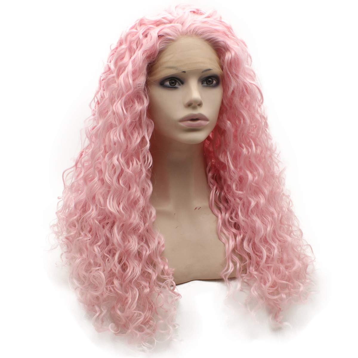 Mxangel Long Pink Curly Lace Front Synthetic Wig - Heat Resistant Cosplay Wig for Halloween, Party, Costume & Daily Wear