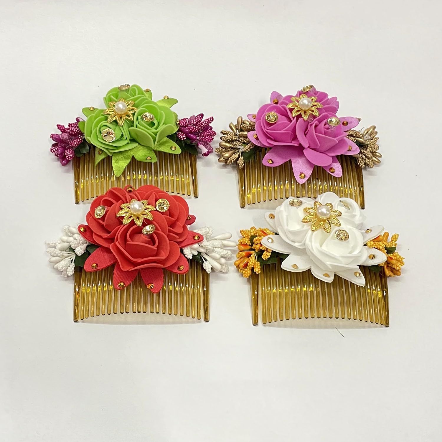 Elegant Bridal Hair Comb Set - 4 Pack Wedding Bun Clips with Floral Design for Women, Bridesmaids & Special Occasions | Perfect for Weddings, Proms & Formal Events