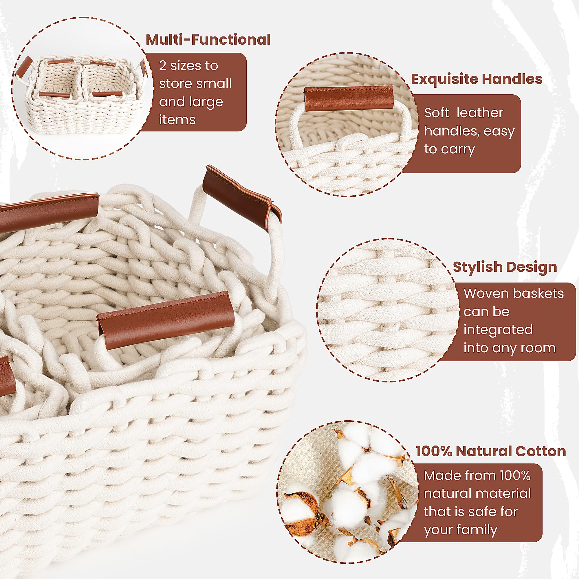 3-Pack Cotton Rope Storage Baskets with Handles - Multi-Purpose Organizer for Diapers, Toys, Bathroom & Closet - Decorative Shelving Bins for Home Organization (Beige/Natural) - Perfect for Nursery, Bedroom & Living Room Storage Solutions