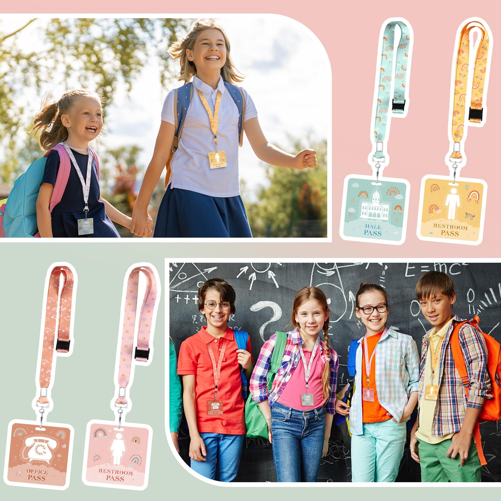 Boho Hall Pass Lanyards Set - 6 Unbreakable PVC Passes & Lanyards for Teachers, Students, Nurses - Perfect for Classroom & Office Use