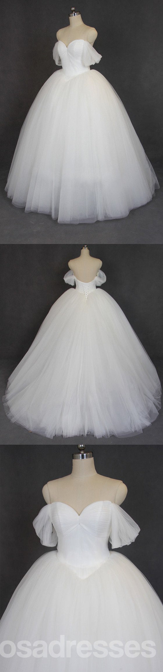 Elegant Off Shoulder Ball Gown Tulle Wedding Dress - Custom Made Bridal Gown WD209 | Perfect for Beach Weddings, Vow Renewals & Formal Evening Events