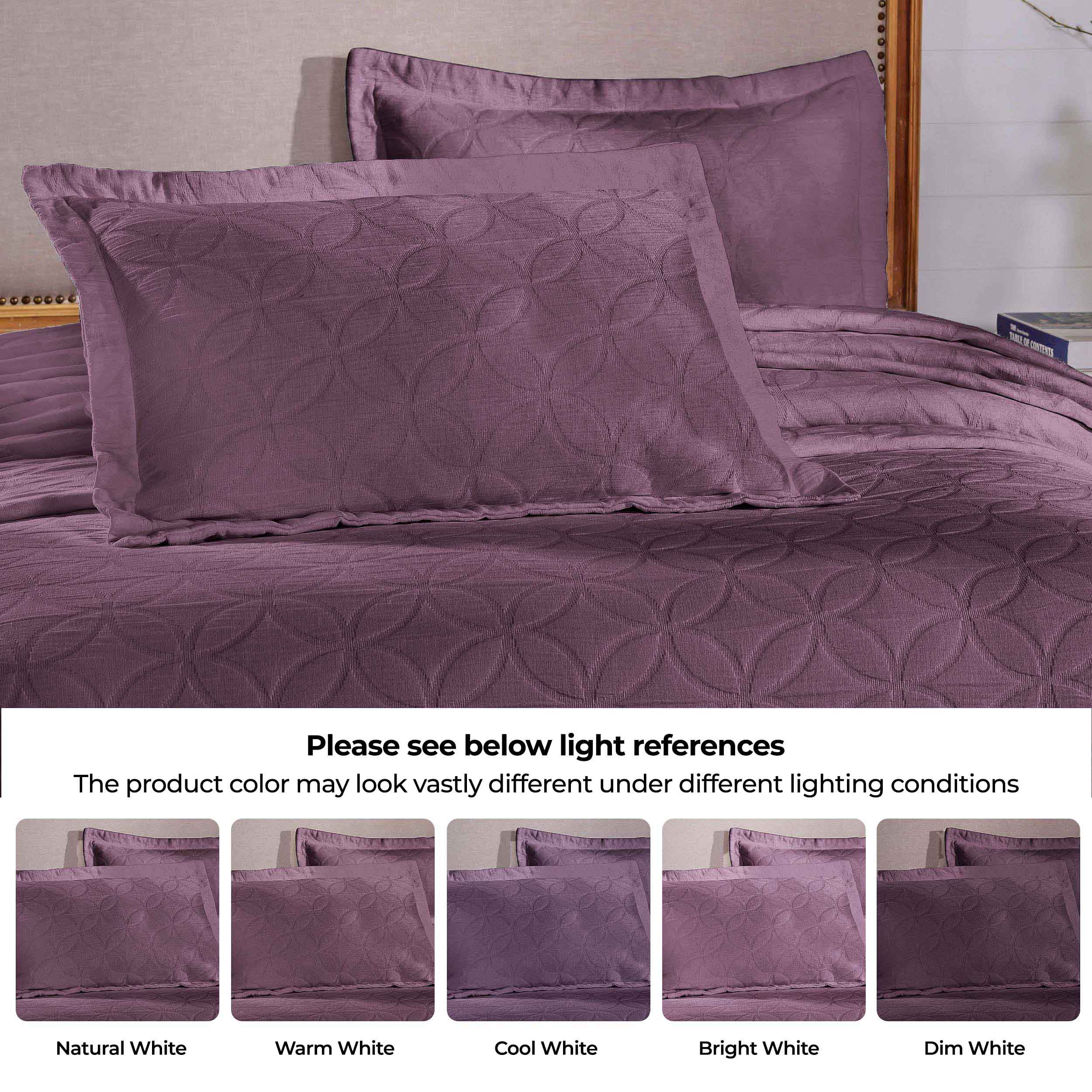 Serenity Cotton Matelasse Celtic Circle Airy Bedspread Set - Queen Size Lightweight Quilted Coverlet with All-Over Embroidery for Bedroom Decor, Guest Room & Cozy Home Styling