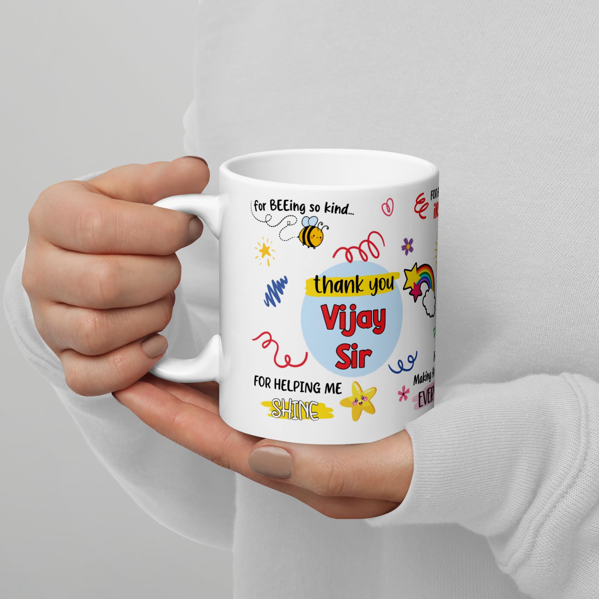 Personalized Teacher Mug - Custom Name Coffee Cup - 11oz Ceramic Tea Cup Gift for Educators - Best Thank You Present for Teachers (Ma'am/Sir) - Perfect for Classroom, Office or Retirement Celebration - 325ml