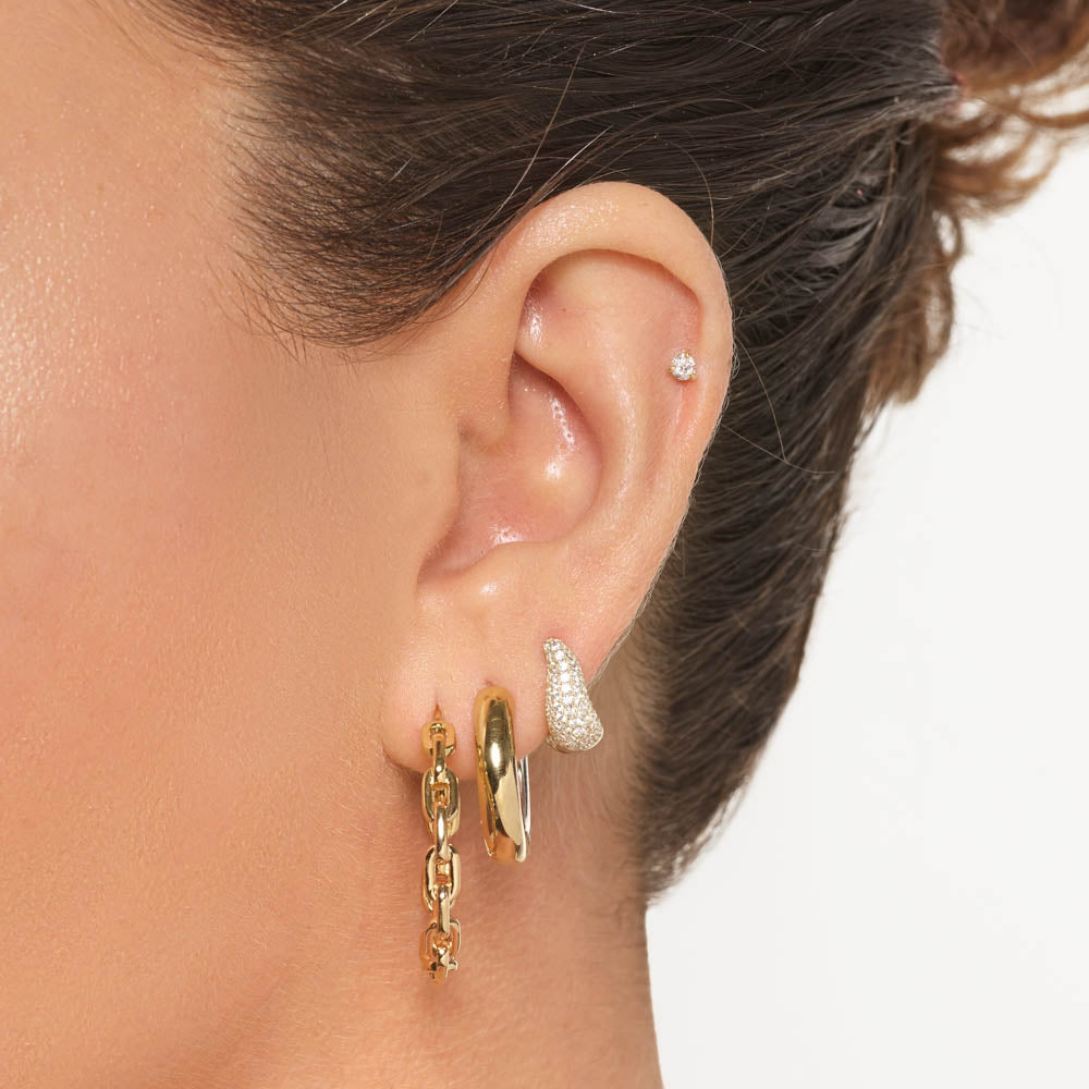14K Gold Mini White Topaz Pave Wave Dome Huggie Earrings for Women - Elegant Everyday Wear & Special Occasions