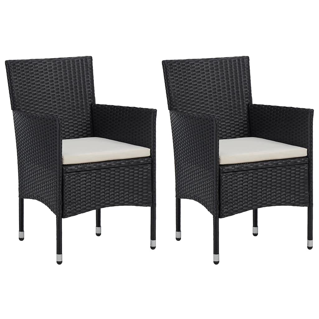 **2-Piece Black Poly Rattan Outdoor Dining Chairs - Patio, Deck, Garden, Lawn, Terrace & Backyard Seating - Weather-Resistant Wicker Furniture for Relaxing & Entertaining**
