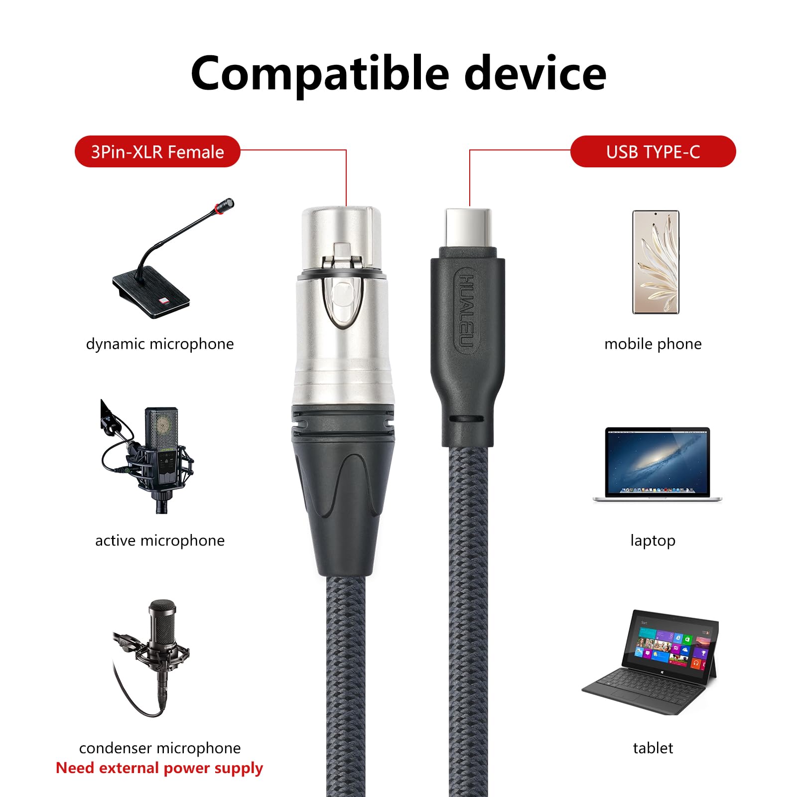 3.3FT Female XLR to USB C Microphone Cable - Professional Audio Connector for Dynamic Mics, iPhone 15, iPad, Laptop & Tablet - Perfect for Podcasting, Live Streaming & Home Recording