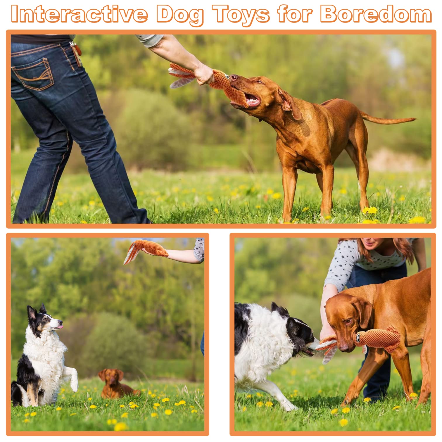 **SUNKYPUP Durable Squeaky Plush Dog Toys for Small, Medium & Large Dogs - Chew-Proof Puppy Toys for Aggressive Chewers, Interactive Play & Training (Orange)**    *Perfect for indoor play, outdoor fetch, teething puppies, and keeping large breeds entertained.*
