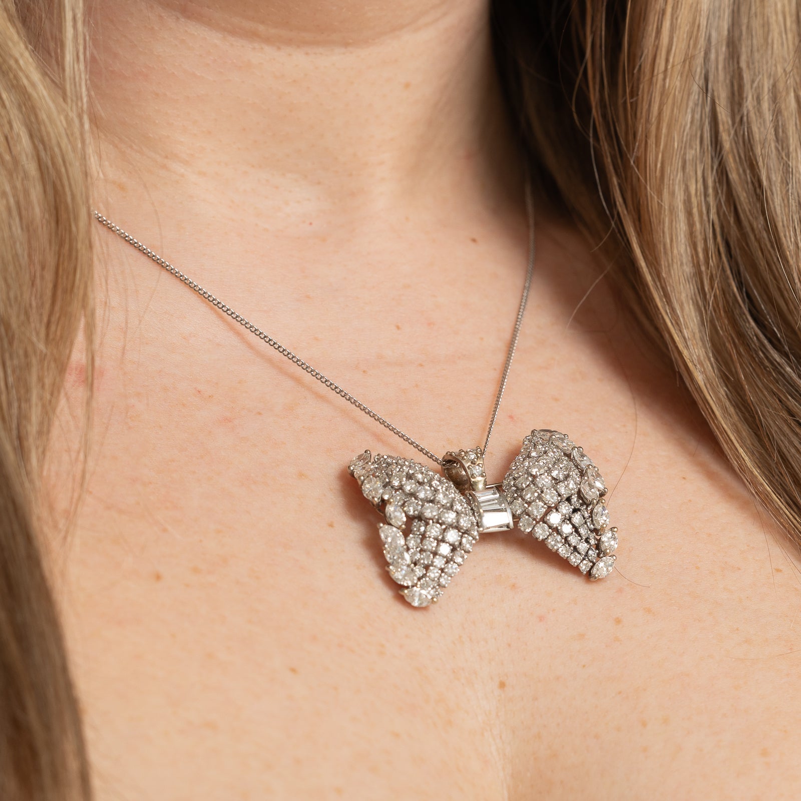 8.70ctw Diamond Bow Convertible Pendant & Brooch - Elegant Jewelry for Women, Perfect for Weddings, Anniversaries & Special Occasions