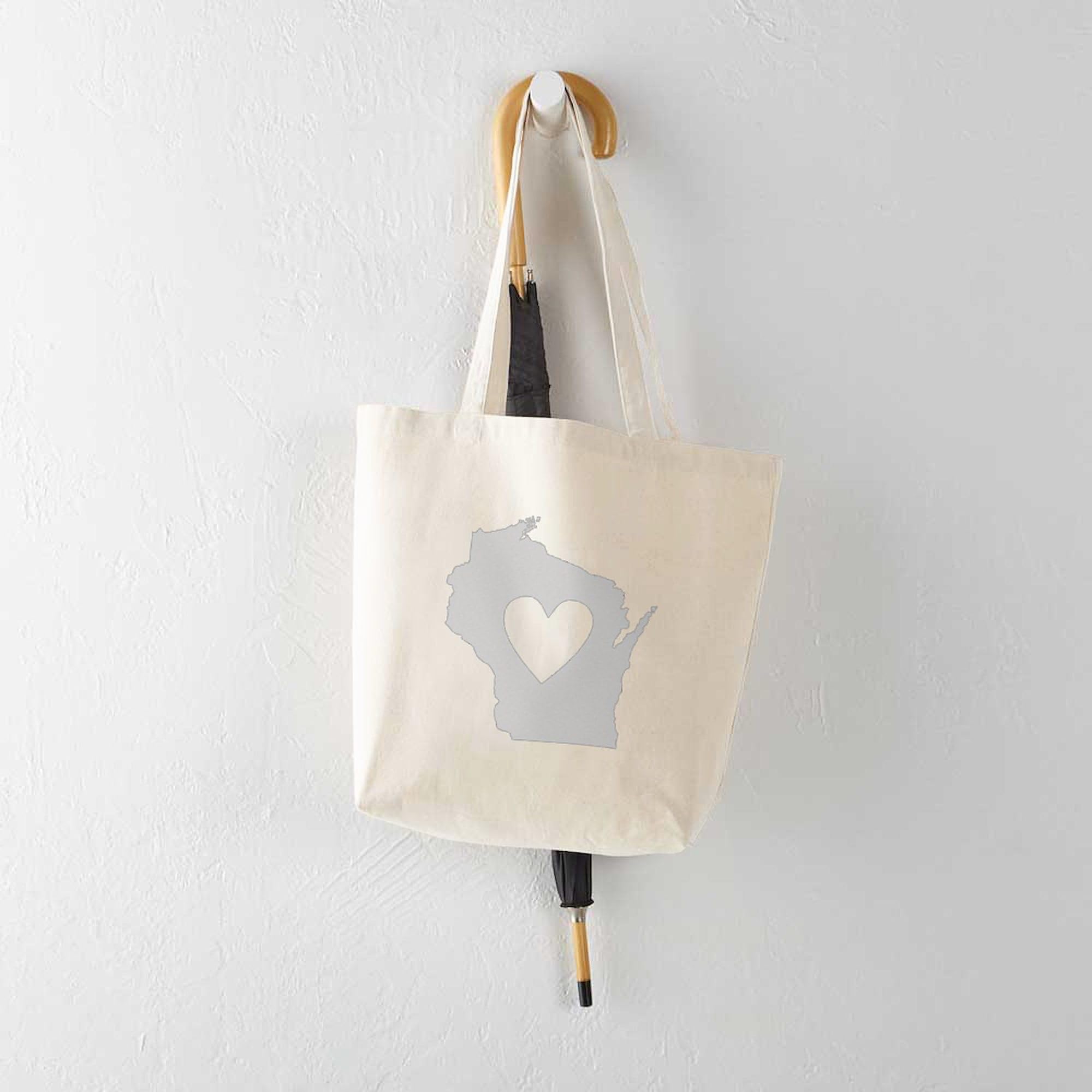 Wisconsin Heart Tote Bag - Natural Canvas Reusable Shopping Bag for Groceries, Beach & Travel | Eco-Friendly & Durable