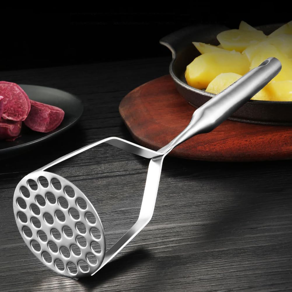 Stainless Steel Potato Masher - Heavy Duty 12 Inch Metal Masher for Potatoes, Avocados, Vegetables & Meat - Dishwasher Safe Kitchen Tool for Perfect Mashed Potatoes - Ideal for Home Cooking, Restaurants & Meal Prep