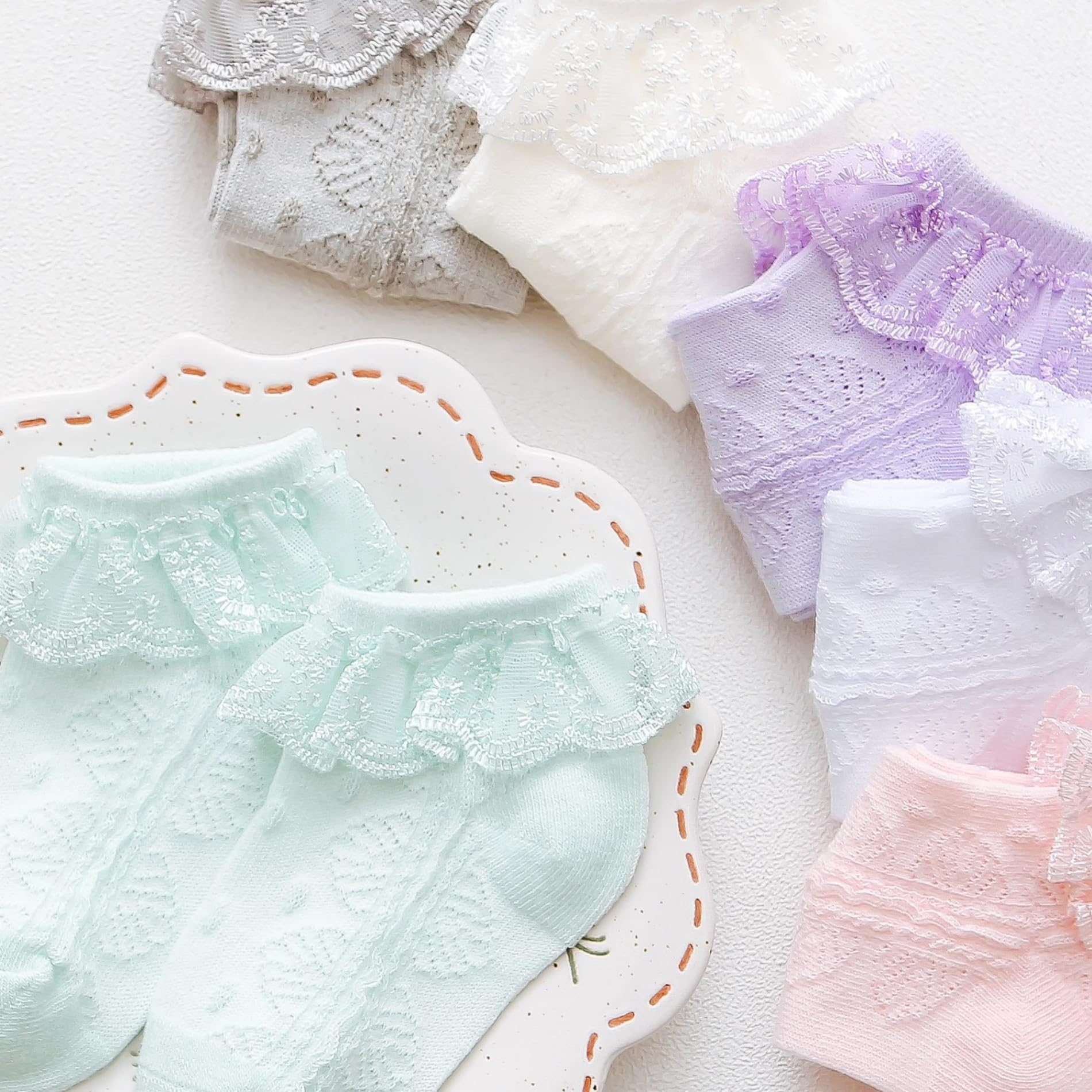 Adorable Baby Girls Ruffle Eyelet Lace Socks - Soft White Frilly Dress Socks for Newborns & Infants - Perfect for Special Occasions, Photo Shoots & Everyday Outfits