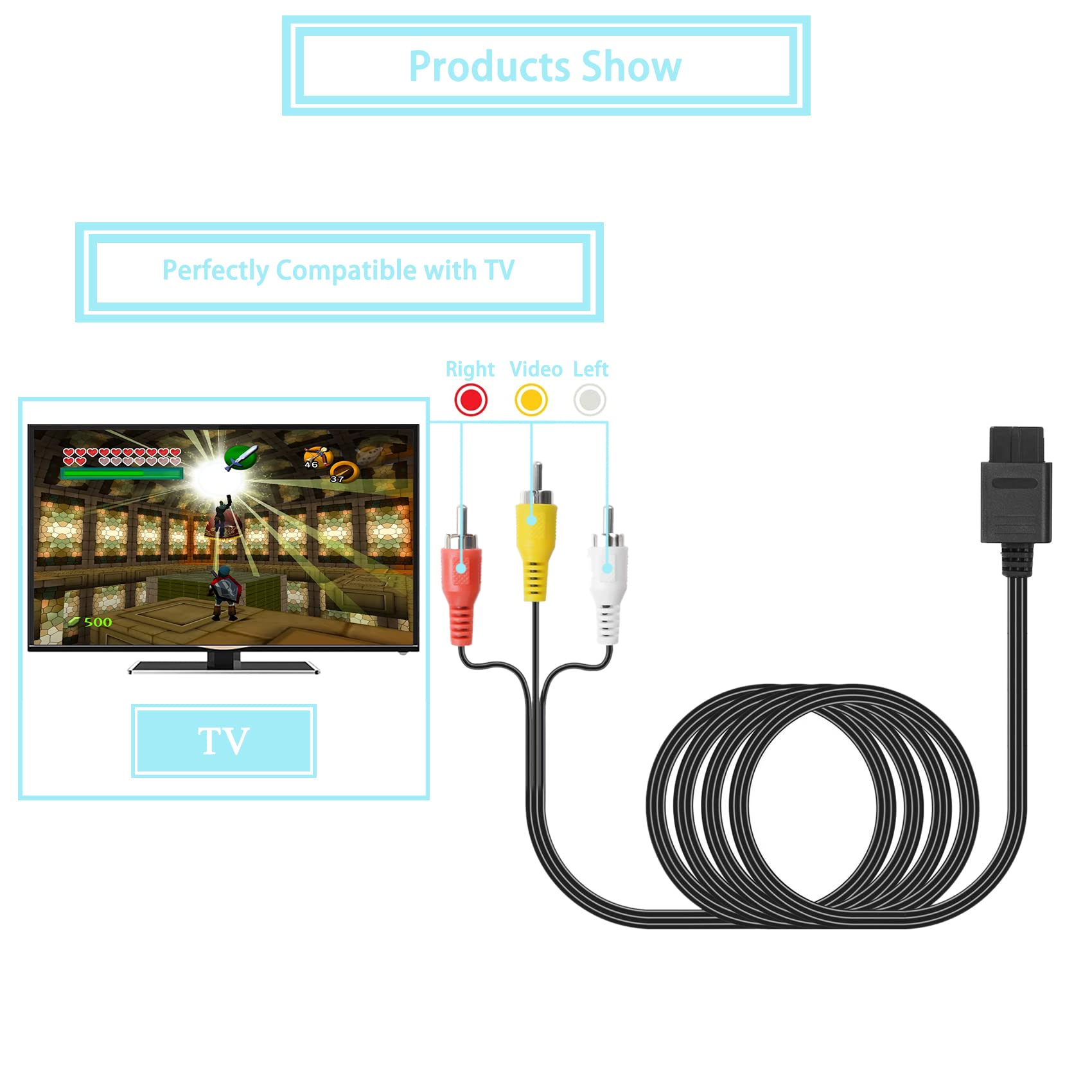 N64 AV Cable Composite Video Cord - 6 Feet (1.8M) for Nintendo 64, N64, GameCube, GC, Super Nintendo SNES - High Quality Video Game Connector - Perfect for Retro Gaming Setup & TV Entertainment Systems