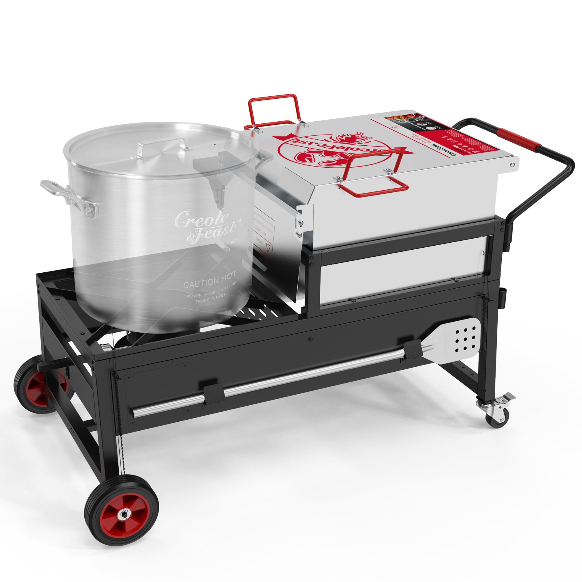 CFT2018-N1 90 Quart Crawfish Boiler & Seafood Cooker Combo - 2-Burner Propane Gas Outdoor Cooker with Stainless Steel Paddle for Backyard Boiling, Silver & Black - Perfect for Crawfish, Crab, Shrimp & Seafood Parties
