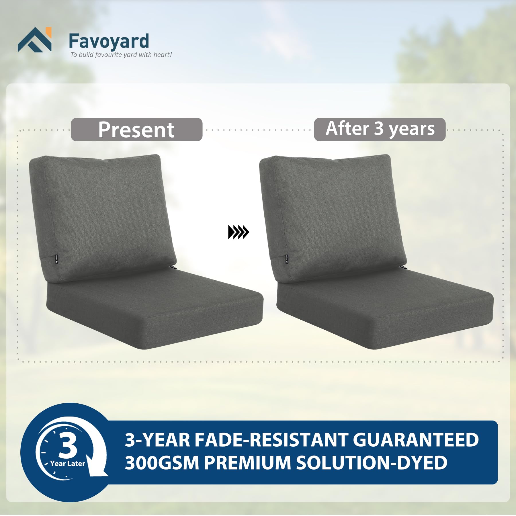 Favoyard 24x24 Inch Deep Seat Patio Cushions Set - Waterproof & Fade-Resistant Outdoor Furniture Cushions with Removable Polyester-Linen Cover, Hidden Zipper & Adjustable Straps - Perfect for Garden Chairs, Porch Sofas & Poolside Lounging