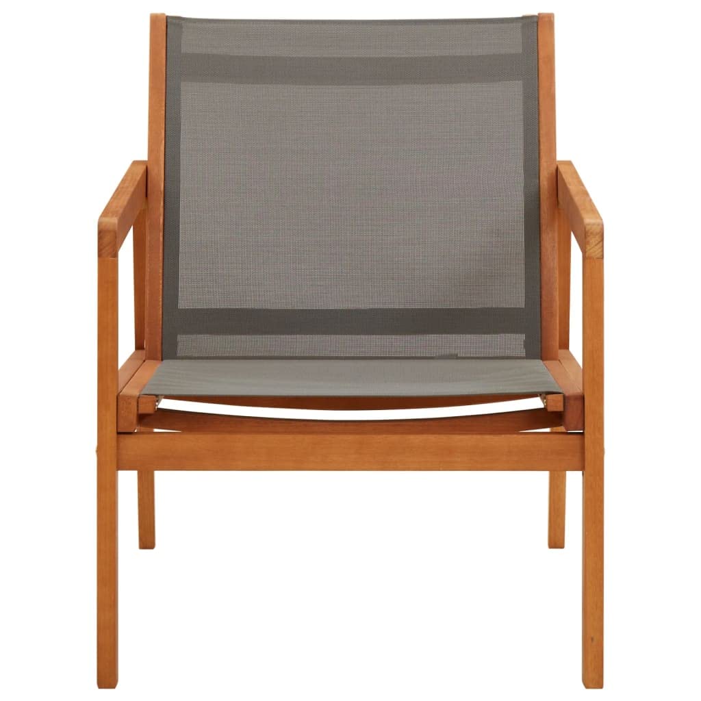vidaXL Solid Eucalyptus Wood and Textilene Garden Lounge Chair - Patio, Balcony, Backyard Recliner - Outdoor Furniture Grey - Perfect for Poolside Relaxation and Sunbathing