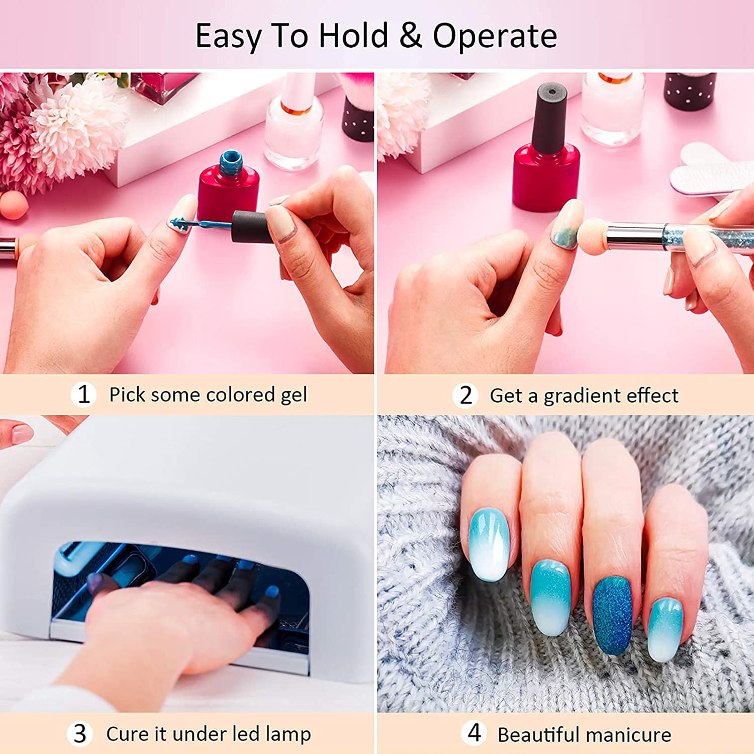 SILPECWEE 3Pcs Ombre Nail Brush Set - Acrylic Nail Art Brushes for Gradient & Gel Nails - Professional Manicure Tools for Salon & Home Use - Perfect for Nail Painting, Ombre Designs & DIY Nail Art