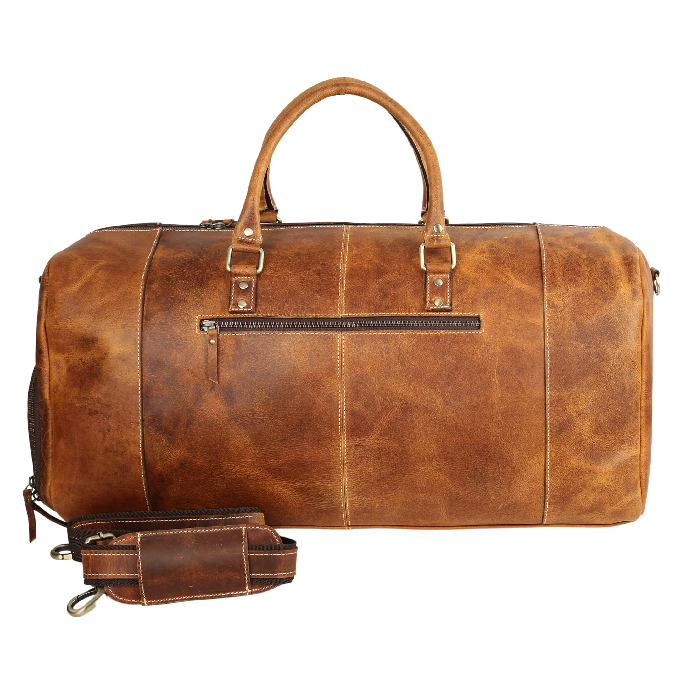 Premium 24 Inch Full Grain Leather Duffel Bag for Men & Women - Tan Travel Gym Duffle with Shoe Pocket - Perfect for Overnight Trips, Weekend Getaways & Sports Gear Storage