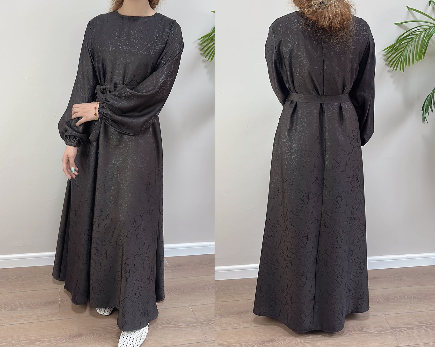 Elegant Maura Textured Abaya with Adjustable Belt - Modest Islamic Dress for Women - Perfect for Prayer, Eid, and Special Occasions
