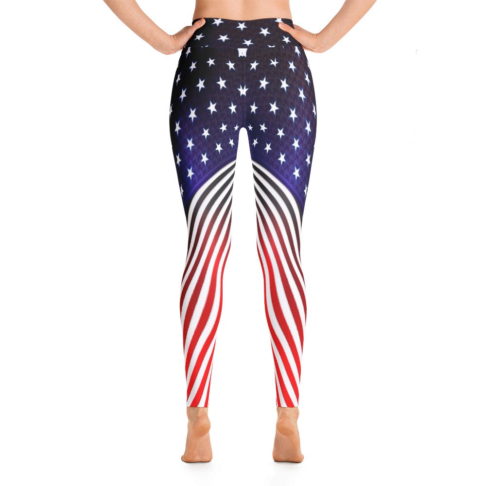 High Waist Yoga Leggings for Women - Patriotic 4th of July USA Flag Print - Made in USA - Perfect for Yoga, Workouts & Independence Day Celebrations
