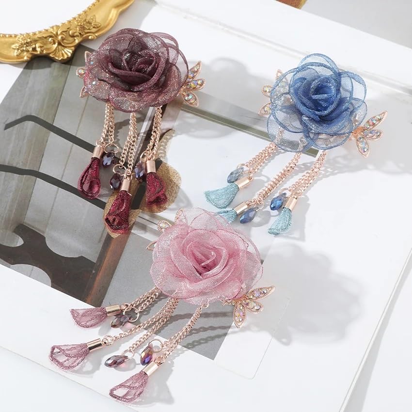 Elegant Metal French Barrette Hair Clip with Tassel - Floral Hair Accessories for Women & Girls - Perfect for Weddings, Parties and Everyday Wear