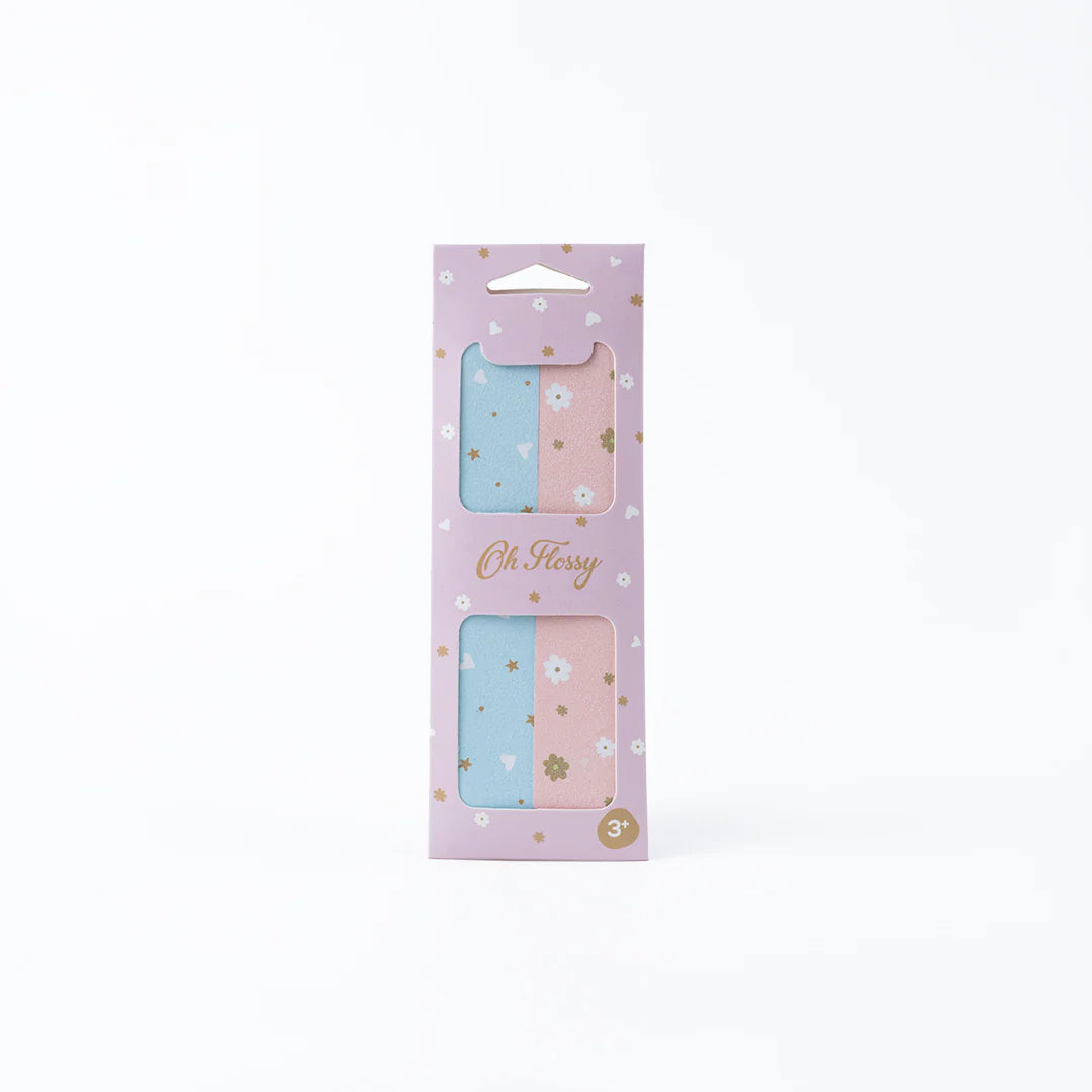 Oh Flossy Kids Nail Files - 2 Pack Gentle Emery Boards for Children's Soft Nails | Perfect for At-Home Manicures, Travel & Kids Spa Days