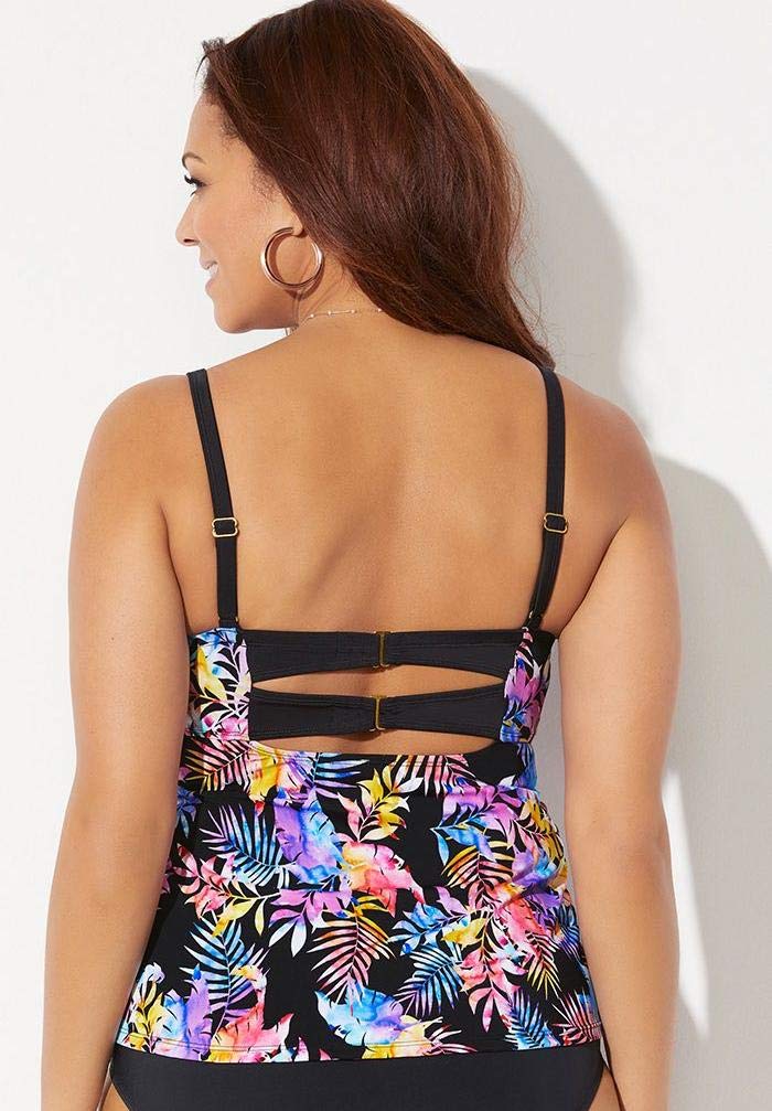 Plus Size Women's Faux Flyaway Underwire Tankini Top with Adjustable Straps - Comfortable Swimwear for Beach, Pool & Vacation