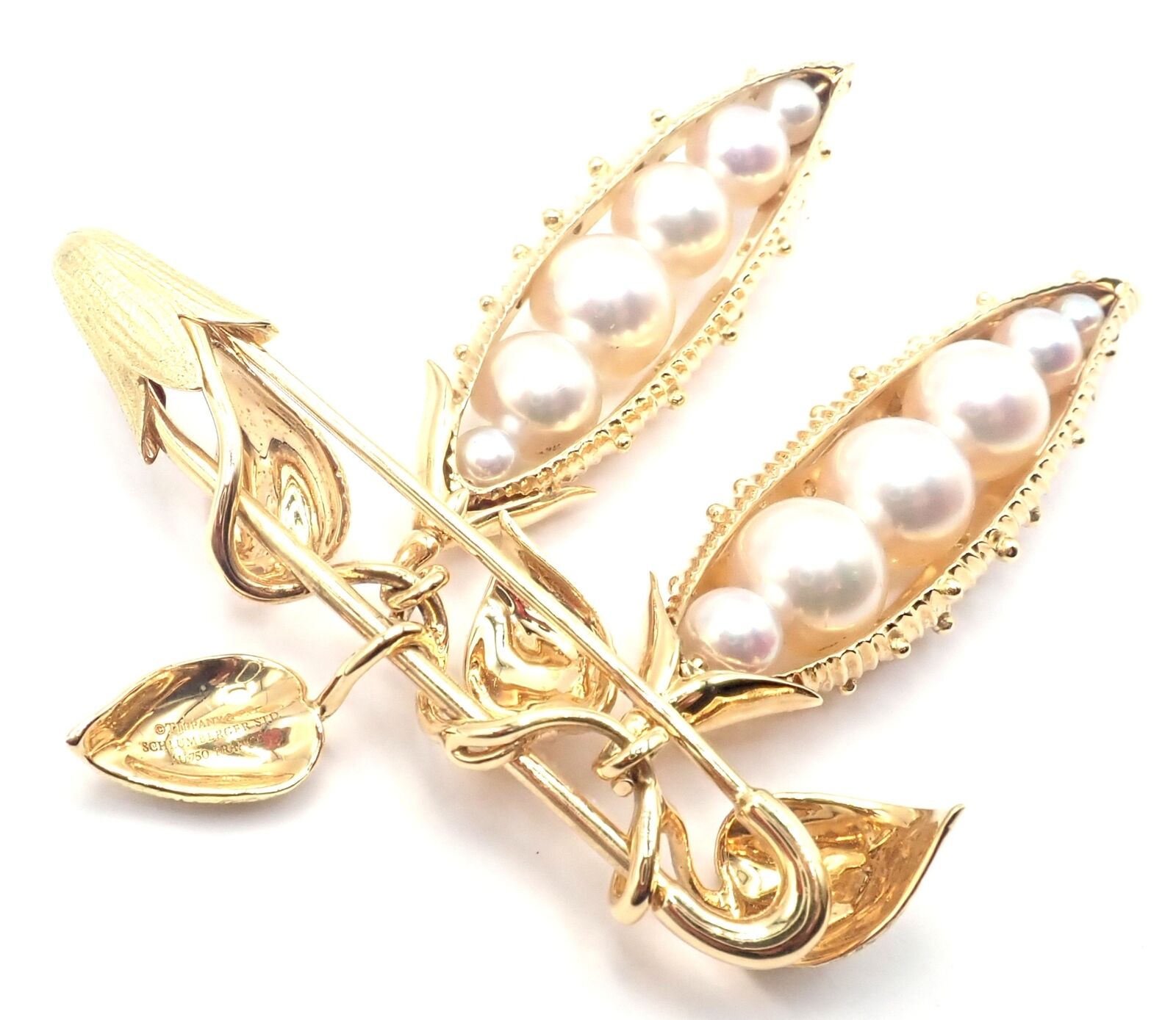 Authentic Tiffany & Co Schlumberger Peapod 18k Yellow Gold Pearl Pin Brooch - Luxury Pearl Jewelry for Women, Elegant Gift for Brides, Anniversaries & Special Occasions